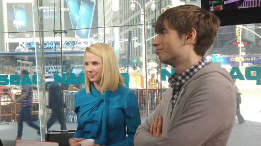 Marissa Mayer and David Karp appear on CNBC's "Squawk on the Street" at the Nasdaq.